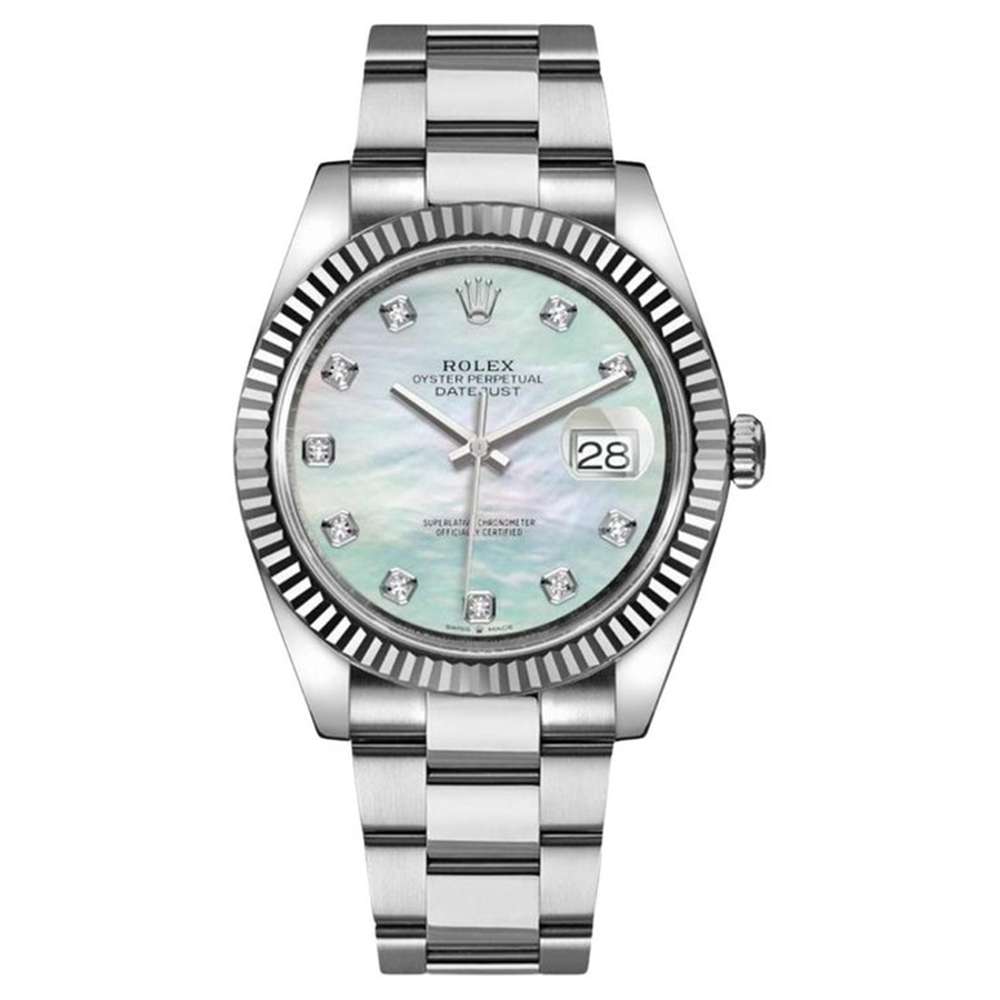 Rolex 1:1 Super Clone Datejust 41mm Mother Of Pearl Diamond Dial Fluted Bezel 126334