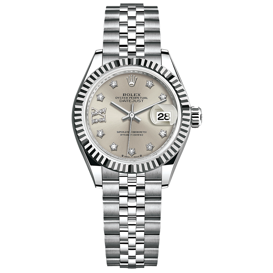 Rolex 1:1 Super Clone Lady-Datejust Silver Diamond Star Dial Fluted Bezel 28mm 279174