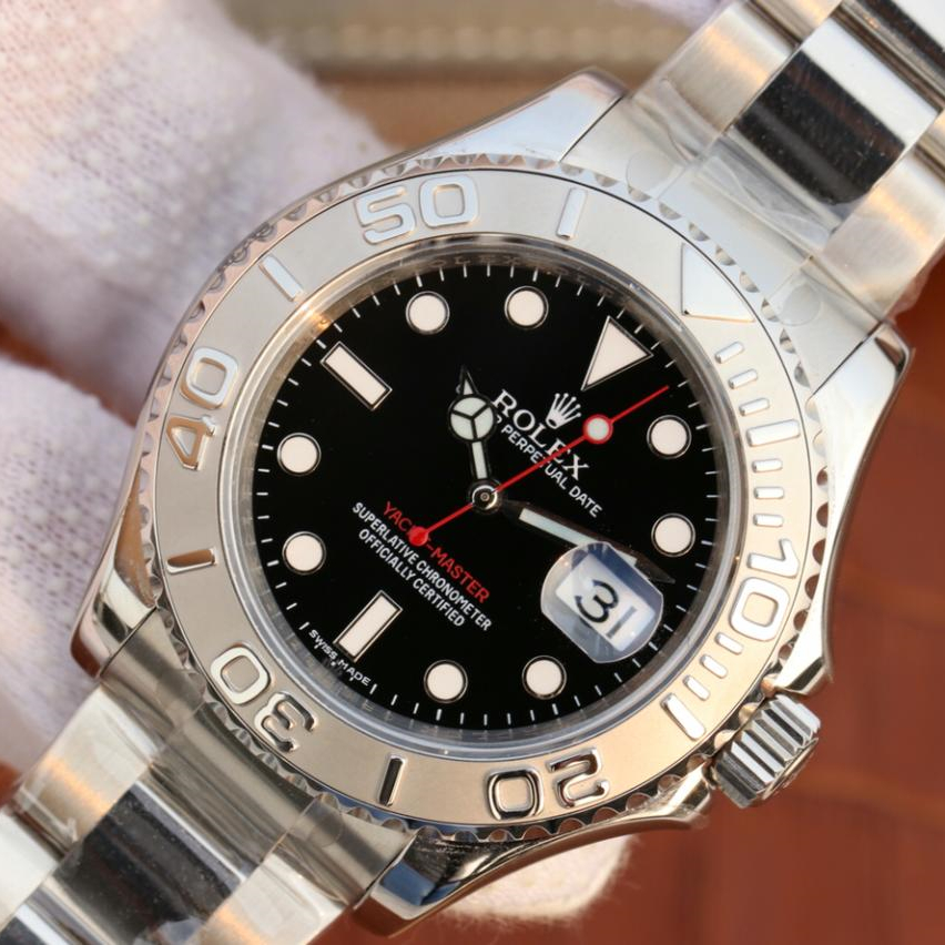 Rolex 1:1 Super Clone Yacht-Master 1 Pure Silver ( Black & White Dial ) Stainless Steel 40mm