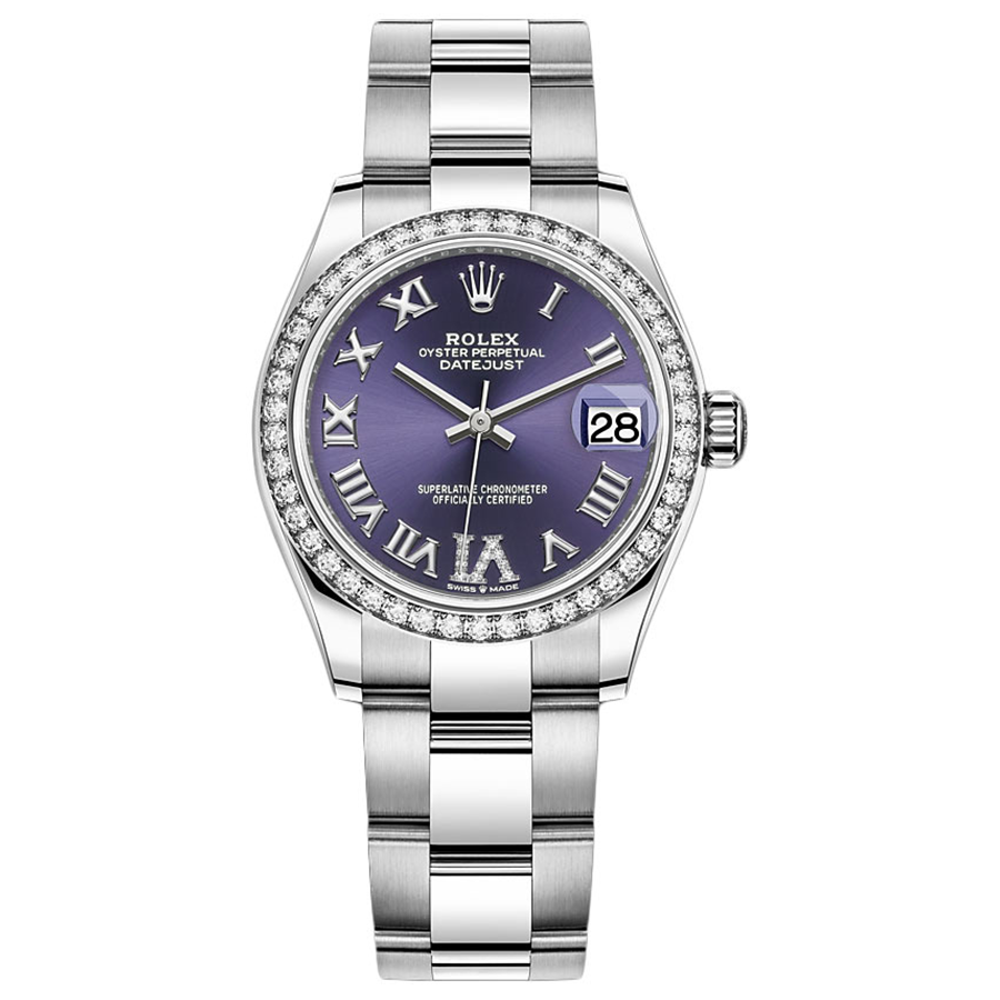 Rolex 1:1 Super Clone Datejust Purple Diamond Roman Numeral Dial Diamond Bezel 31mm 278384RBR
