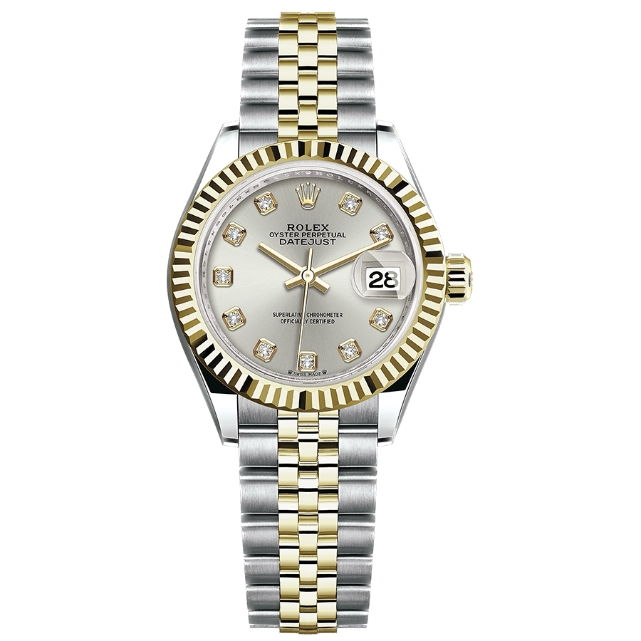 Rolex 1:1 Super Clone Lady-Datejust Silver Diamond Dial Fluted Bezel 28mm 279173