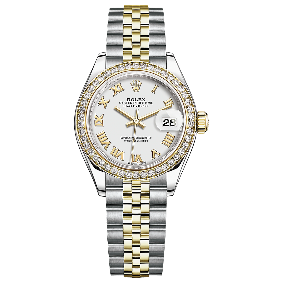 Rolex 1:1 Super Clone Lady-Datejust White Roman Numeral Dial Diamond Bezel 28mm 279383RBR