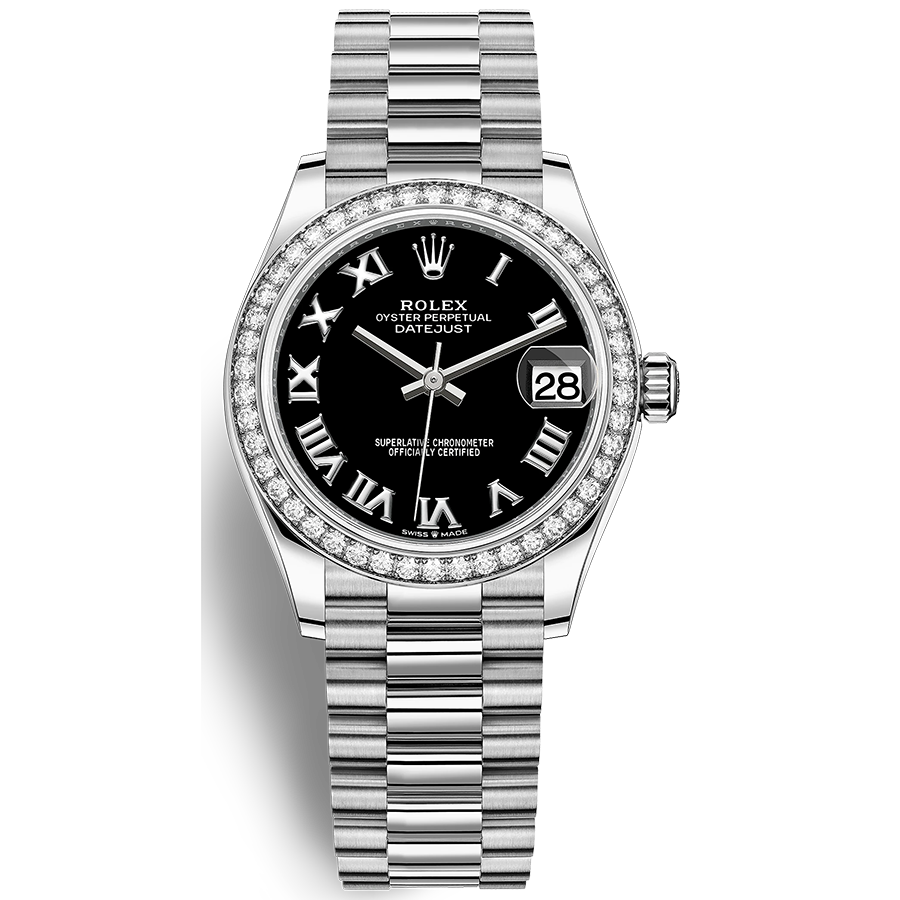 Rolex 1:1 Super Clone Datejust Black Roman Numeral Dial Diamond Bezel 31mm 278289RBR