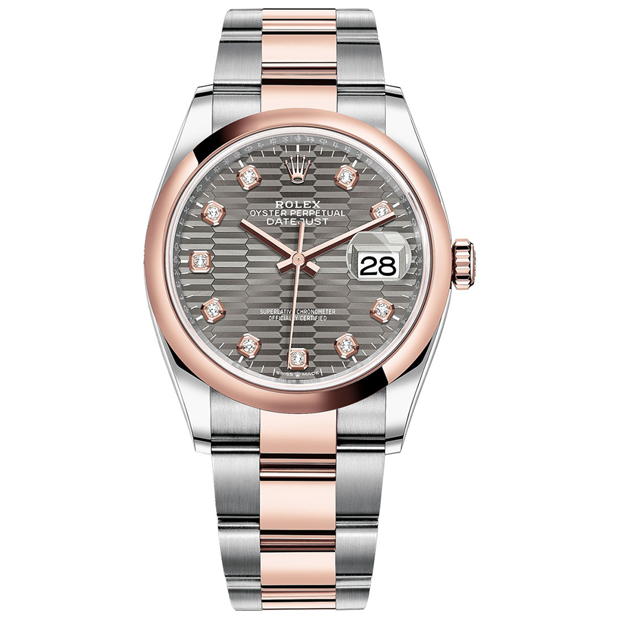 Rolex 1:1 Super Clone Datejust Slate Fluted Motif Diamond Dial Domed Bezel 36mm 126201