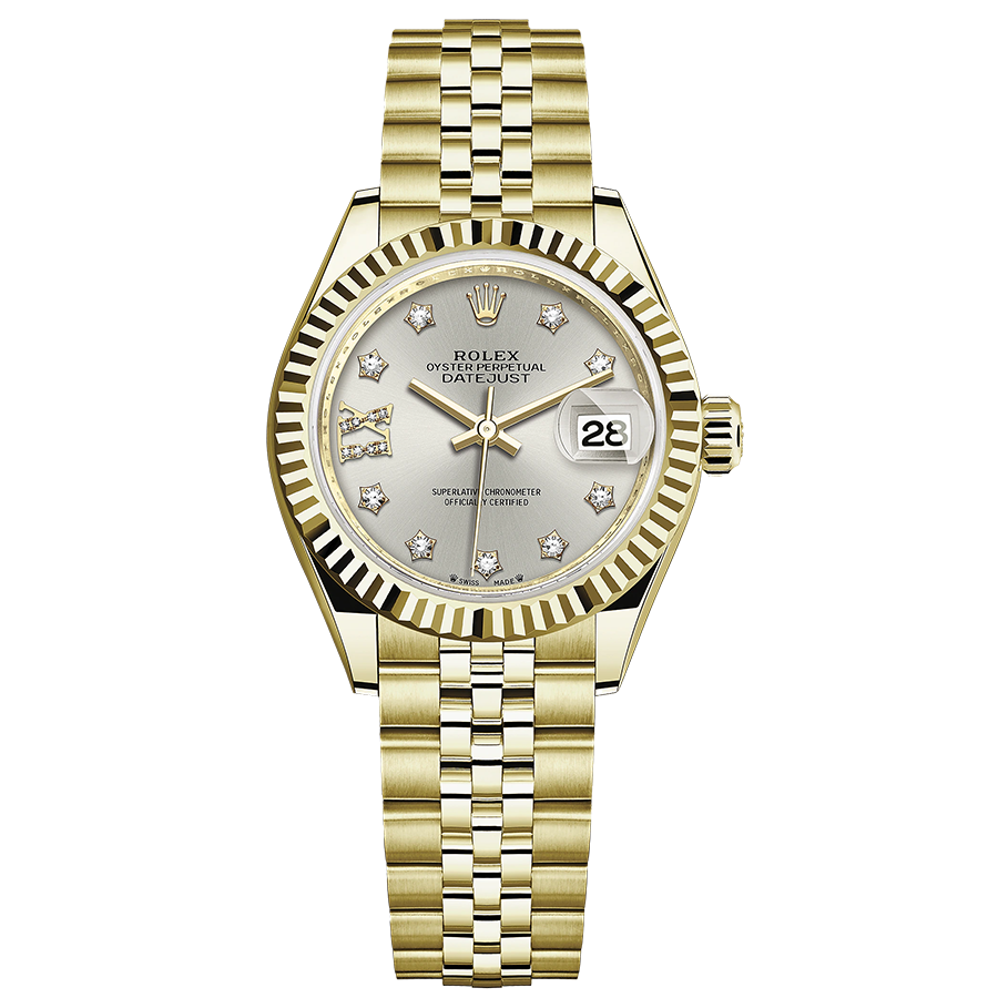 Rolex 1:1 Super Clone Lady-Datejust Silver Diamond Star Dial Fluted Bezel 28mm 279178