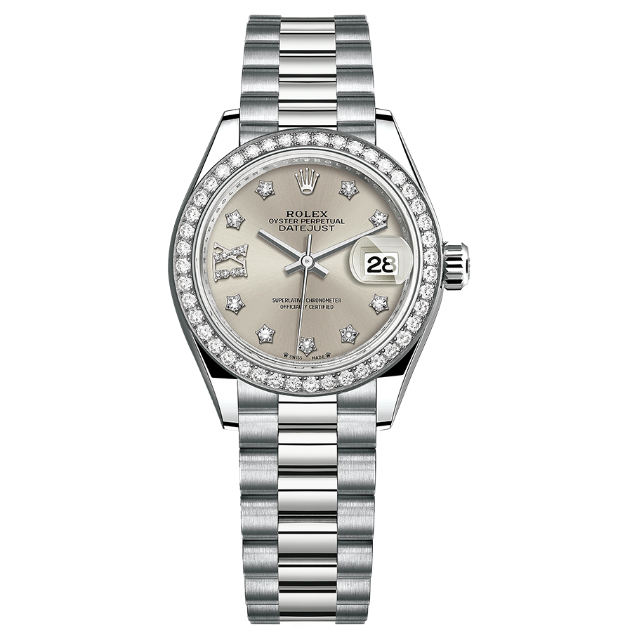 Rolex 1:1 Super Clone Lady-Datejust Silver Diamond Star Dial Diamond Bezel 28mm 279139RBR