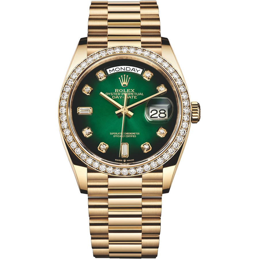 Rolex 1:1 Super Clone Day-Date Green Ombre Diamond Dial Diamond Bezel 36mm 128348RBR