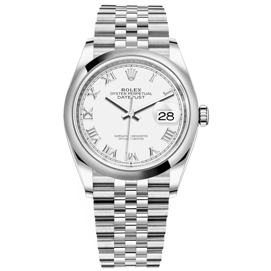 Rolex 1:1 Super Clone Datejust White Roman Numeral Dial Domed Bezel 36mm 126200