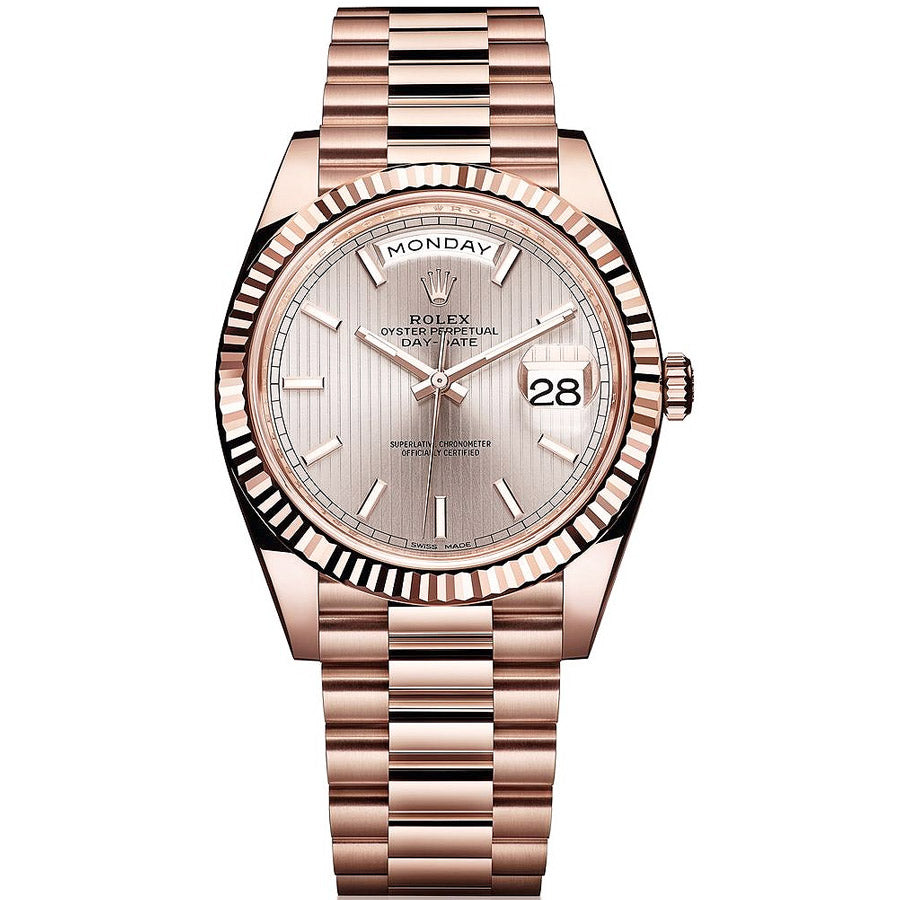 Rolex 1:1 Super Clone Day-Date 40 Presidential 228235 Fluted Bezel Sundust Striped Motif Dial