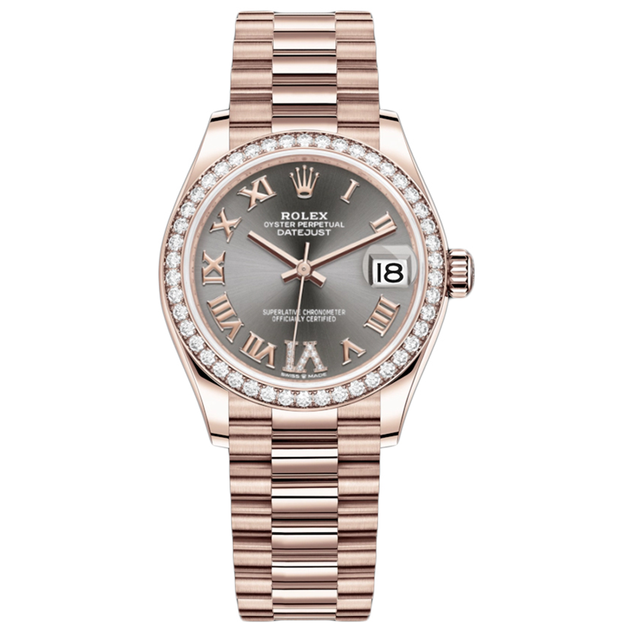 Rolex 1:1 Super Clone Datejust Slate Diamond Roman Numeral Dial Diamond Bezel 31mm 278285RBR