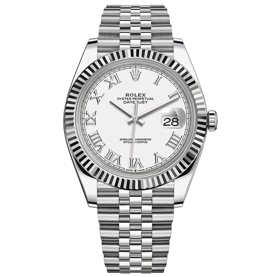 Rolex 1:1 Super Clone Datejust 41mm White Roman Numeral Dial Fluted Bezel 126334
