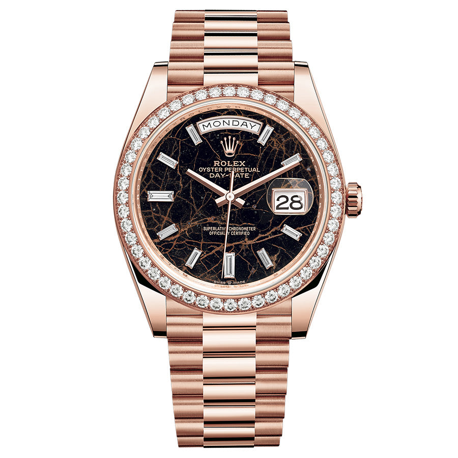 Rolex 1:1 Super Clone Day-Date 40 Presidential 228345RBR Diamond Bezel Baguette Eisenkiesel Dial