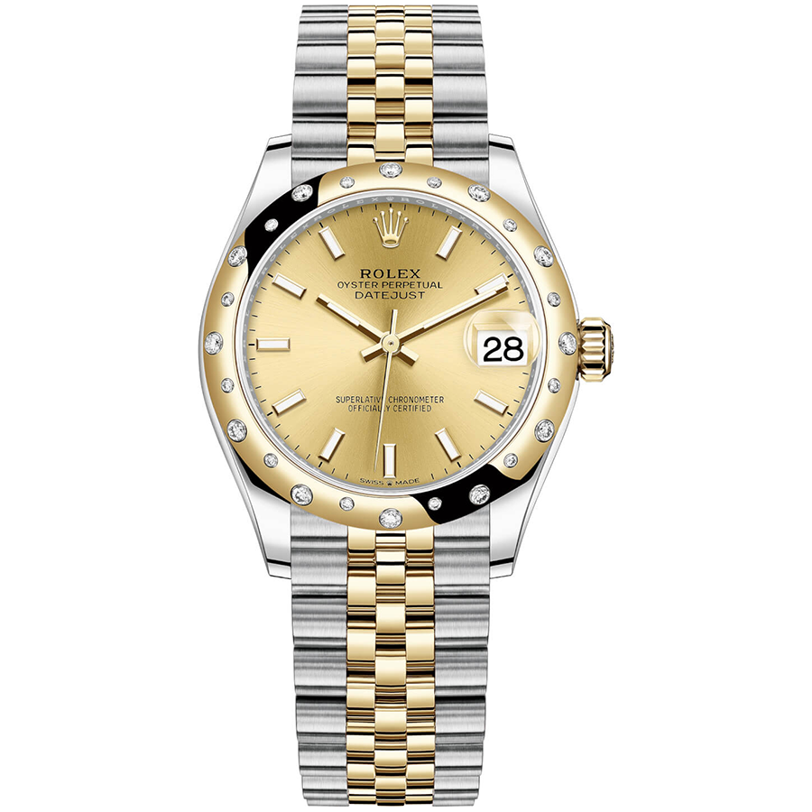 Rolex 1:1 Super Clone Datejust Champagne Dial Diamond-Set Bezel 31mm 278343RBR
