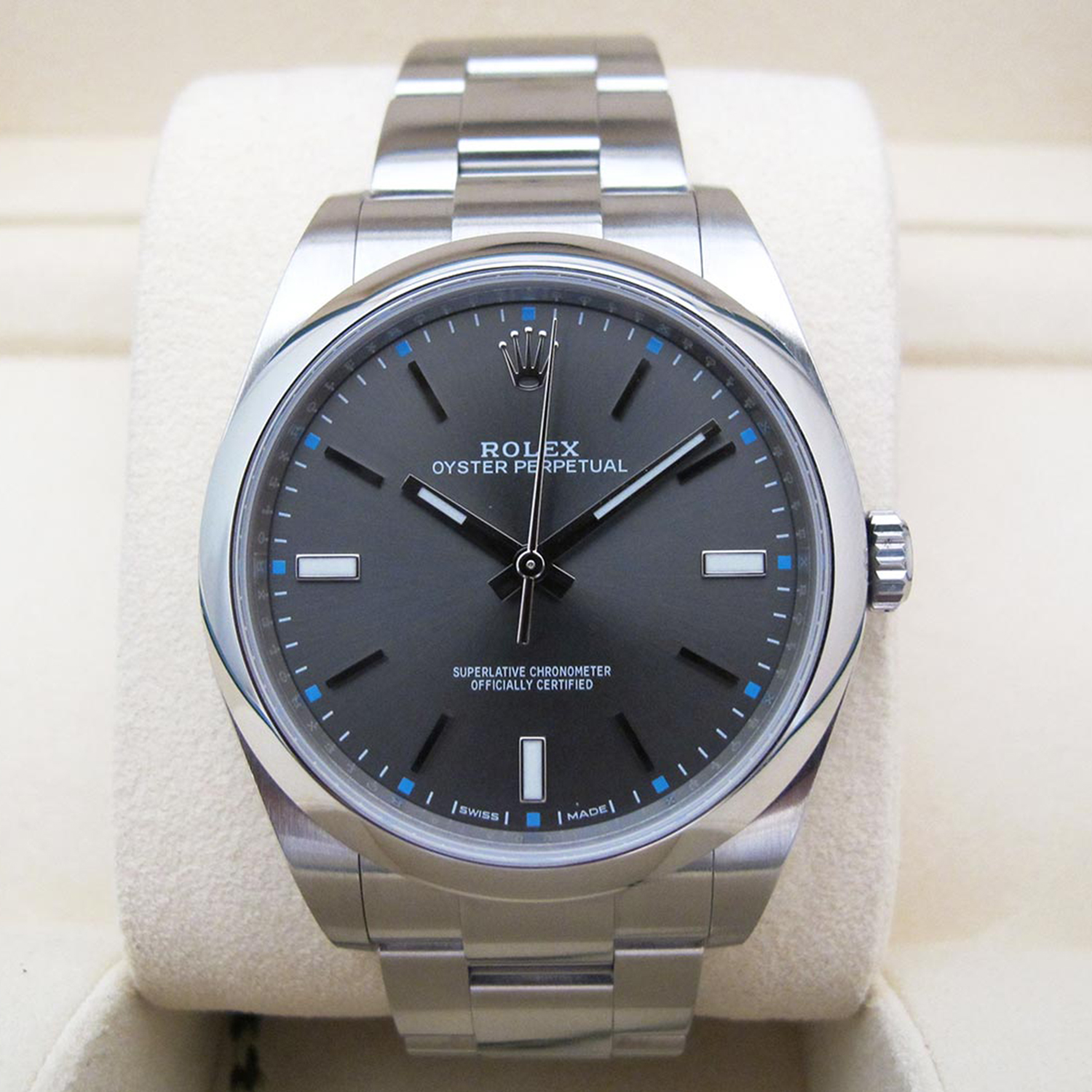 Rolex 1:1 Super Clone Oyster Perpetual 39mm Dark Rhodium Dial Watch 114300-0001