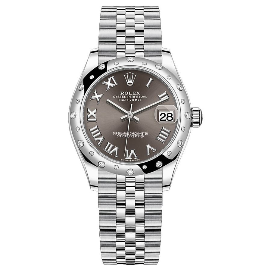Rolex 1:1 Super Clone Datejust Dark Grey Roman Numeral Dial Diamond-Set Bezel 31mm 278344RBR