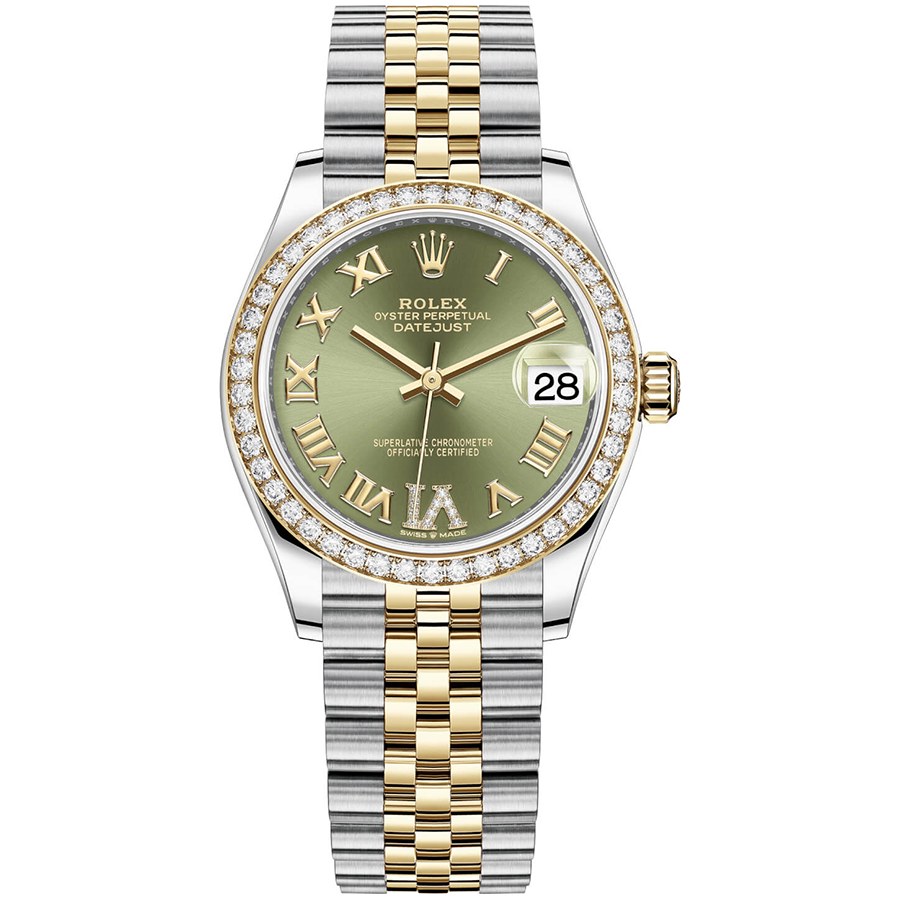 Rolex 1:1 Super Clone Datejust Olive Green Diamond Numeral Diamond Bezel 31mm 278383