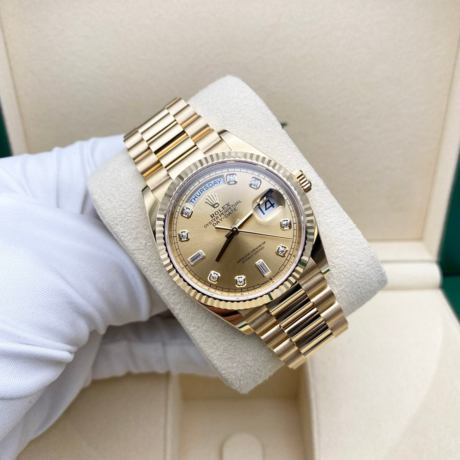 Rolex 1:1 Super Clone Day-Date 36mm Presidential 128238 Fluted Bezel Champagne Diamond Dial