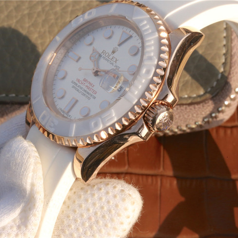 Rolex 1:1 Super Clone Yacht-Master 1 Baymax Rose Gold Mix White Rubber Strap 40mm