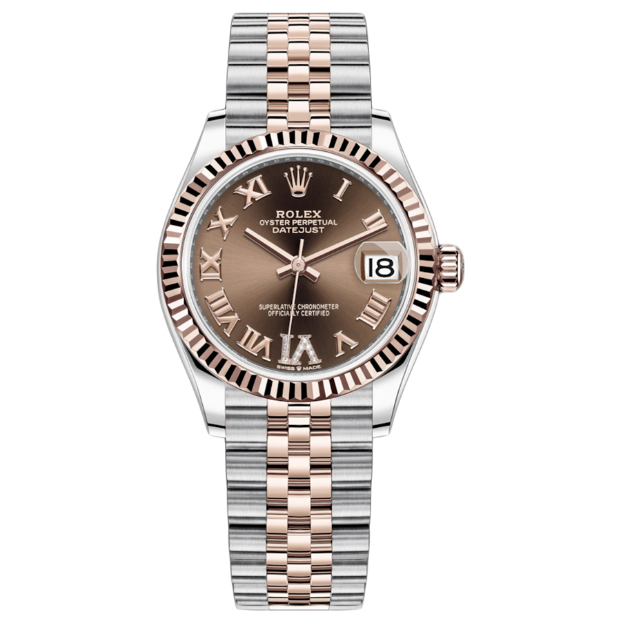 Rolex 1:1 Super Clone Datejust Chocolate Diamond Roman Numeral Dial Fluted Bezel 31mm 278271