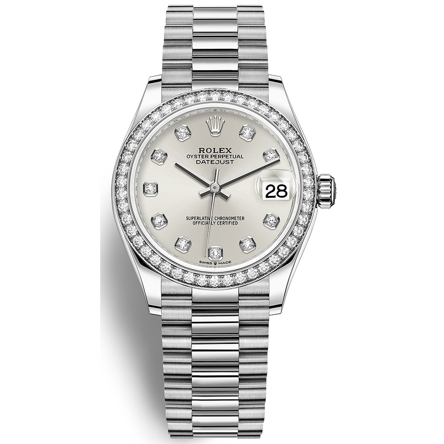 Rolex 1:1 Super Clone Datejust Silver Diamond Dial Diamond Bezel 31mm 278289RBR