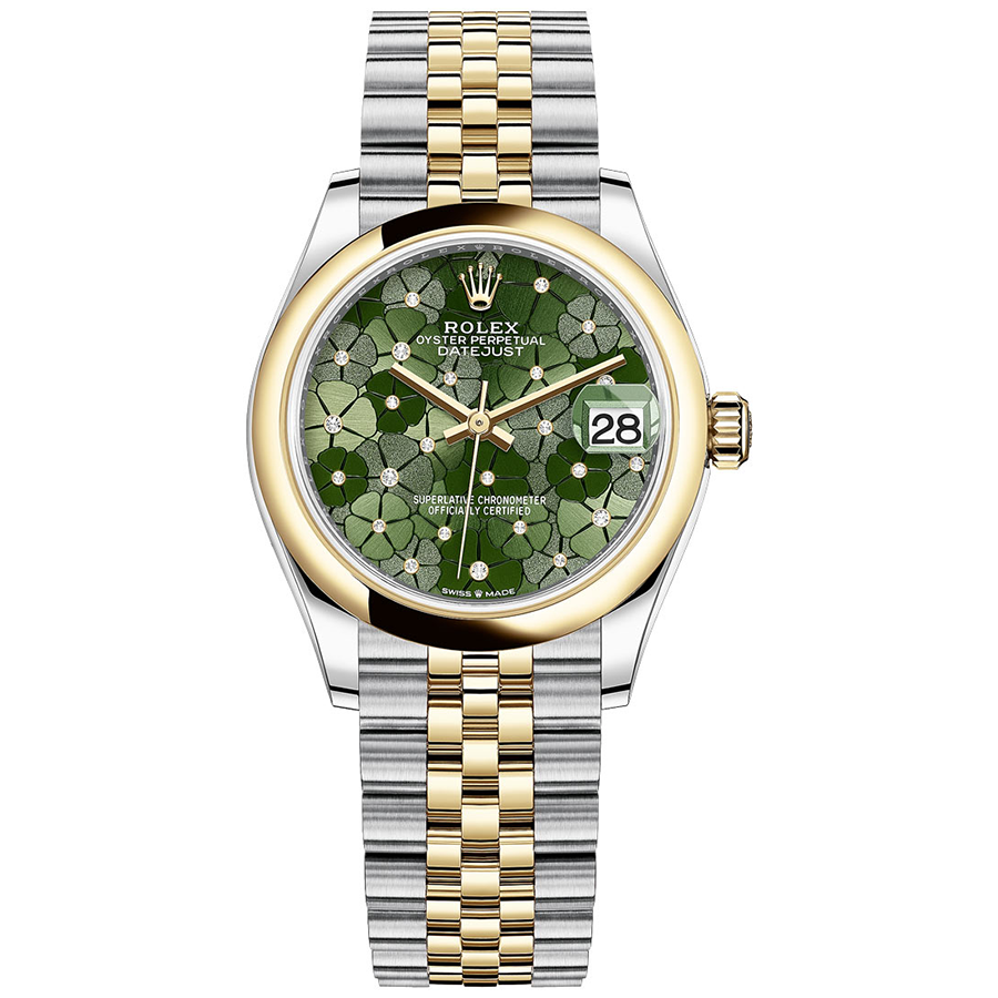 Rolex 1:1 Super Clone Datejust Olive Green Floral Motif Dial Domed Bezel 31mm 278243