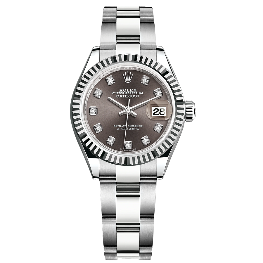 Rolex 1:1 Super Clone Lady-Datejust Dark Grey Diamond Dial Fluted Bezel 28mm 279174