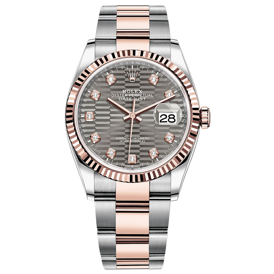 Rolex 1:1 Super Clone Datejust Slate Fluted Motif Diamond Dial Fluted Bezel 36mm 126231