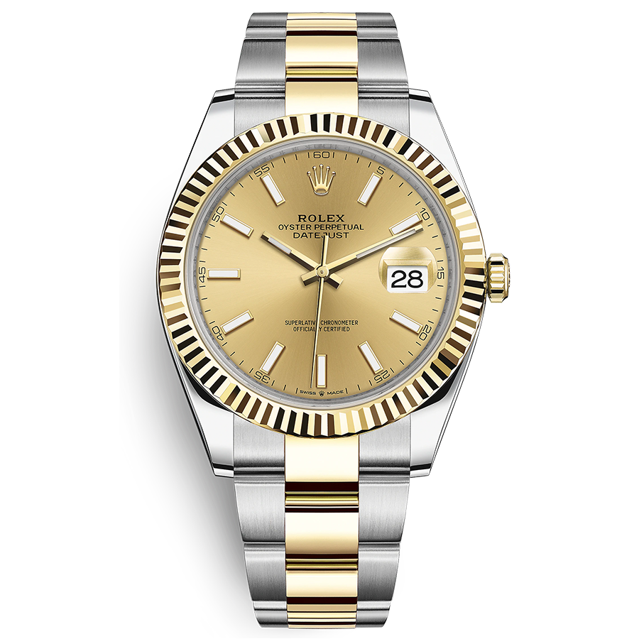 Rolex 1:1 Super Clone Datejust 41mm Champagne Dial Fluted Bezel 126333