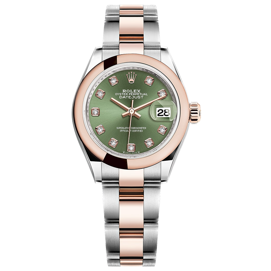 Rolex 1:1 Super Clone Lady-Datejust Olive-Green Diamond Dial Domed Bezel 28mm 279161