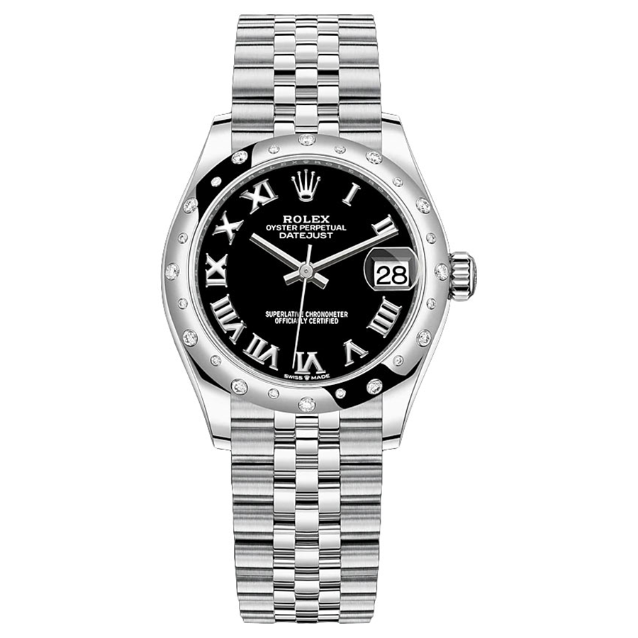 Rolex 1:1 Super Clone Datejust Black Roman Numeral Dial Diamond-Set Bezel 31mm 278344RBR