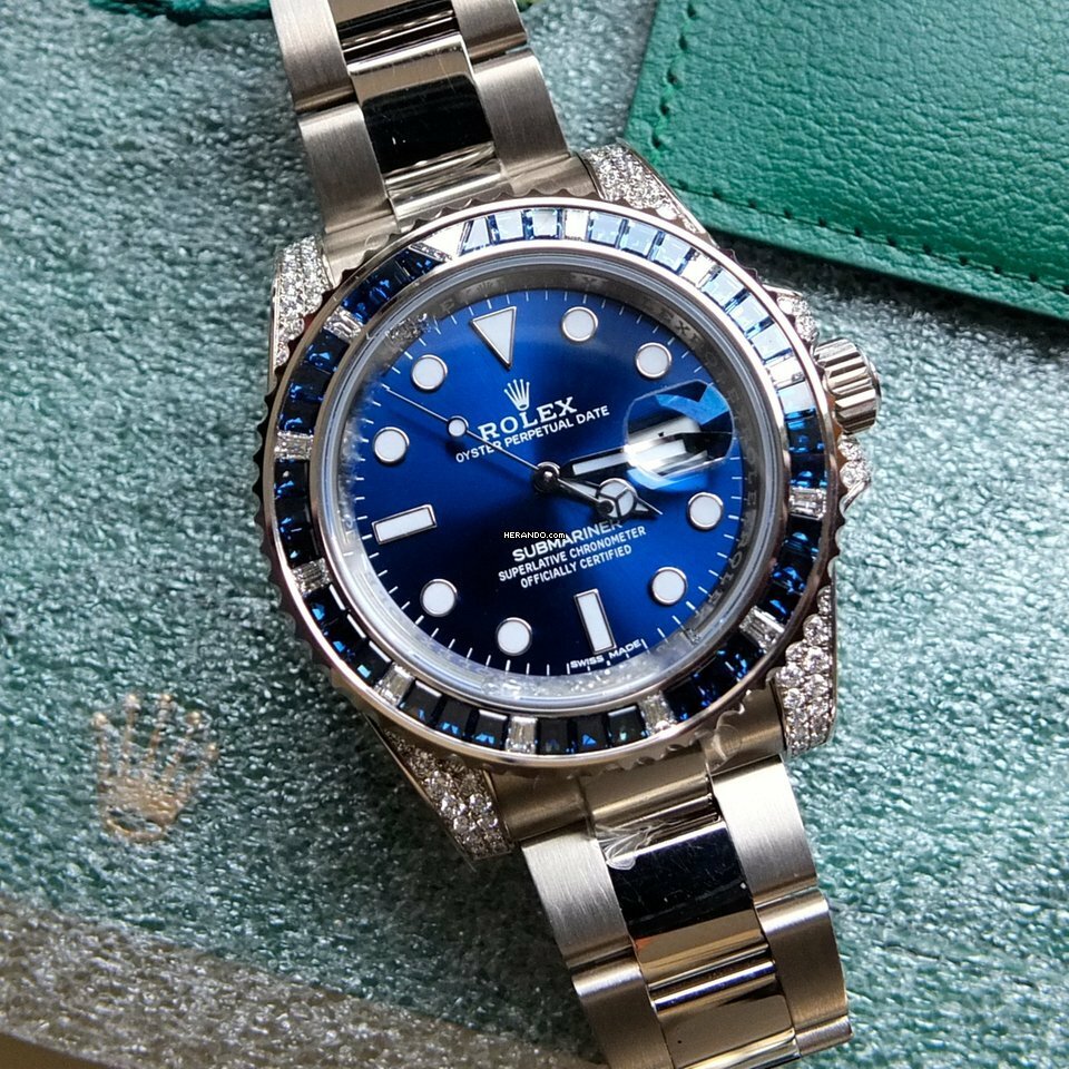 Rolex 1:1 Super Clone Submariner Date 116659 SABR 18K White Gold Diamonds Sapphires UNWORN