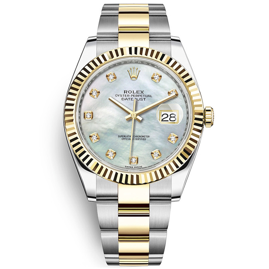 Rolex 1:1 Super Clone Datejust 41mm Mother Of Pearl Diamond Dial Fluted Bezel 126333