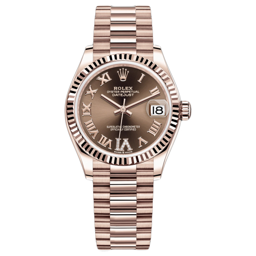 Rolex 1:1 Super Clone Datejust Chocolate Diamond Roman Numeral Dial Fluted Bezel 31mm 278275