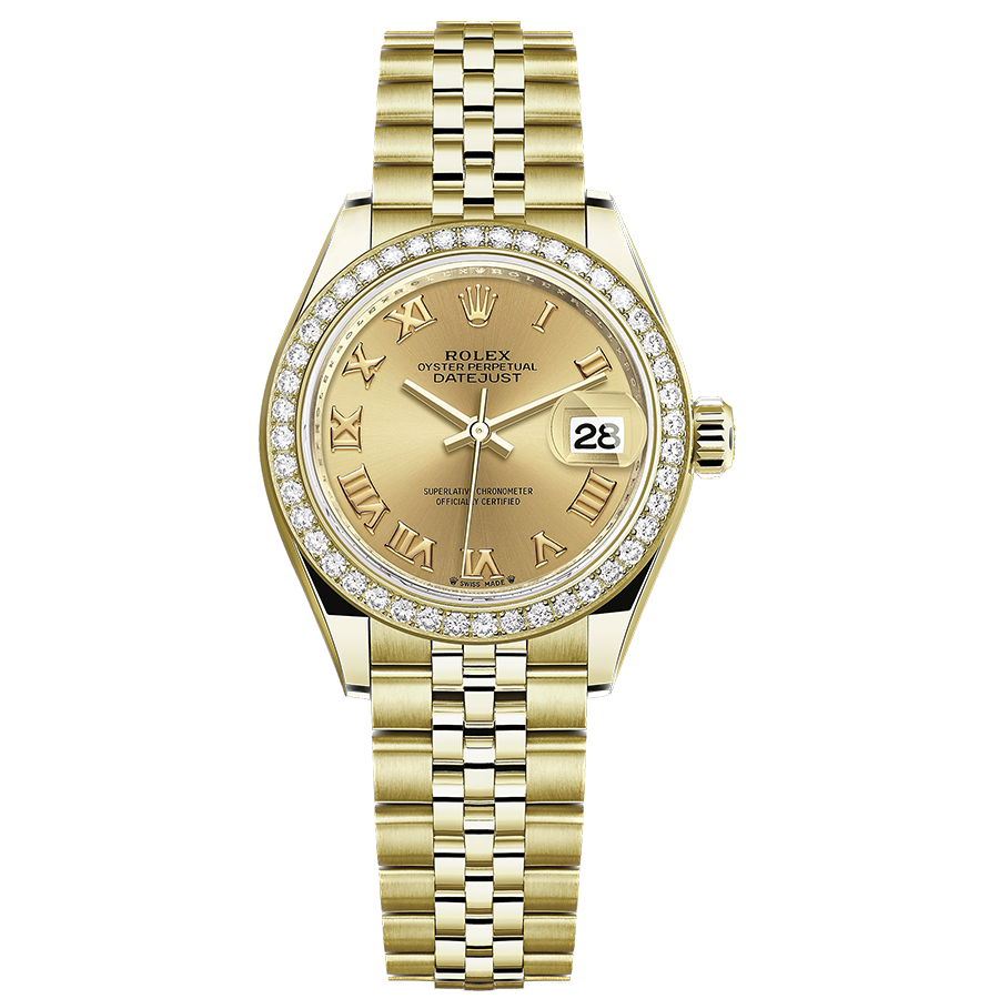 Rolex 1:1 Super Clone Lady-Datejust Champagne Roman Numeral Dial Diamond Bezel 28mm 279138RBR