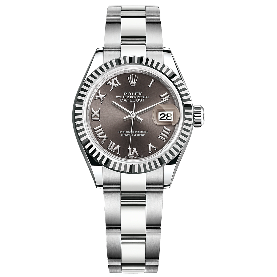 Rolex 1:1 Super Clone Lady-Datejust Dark Grey Roman Numeral Dial Fluted Bezel 28mm 279174