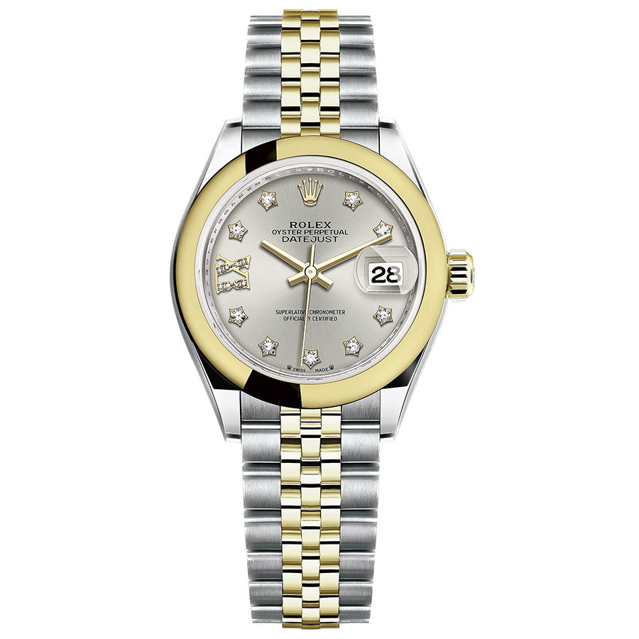 Rolex 1:1 Super Clone Lady-Datejust Silver Diamond Star Dial Domed Bezel 28mm 279163