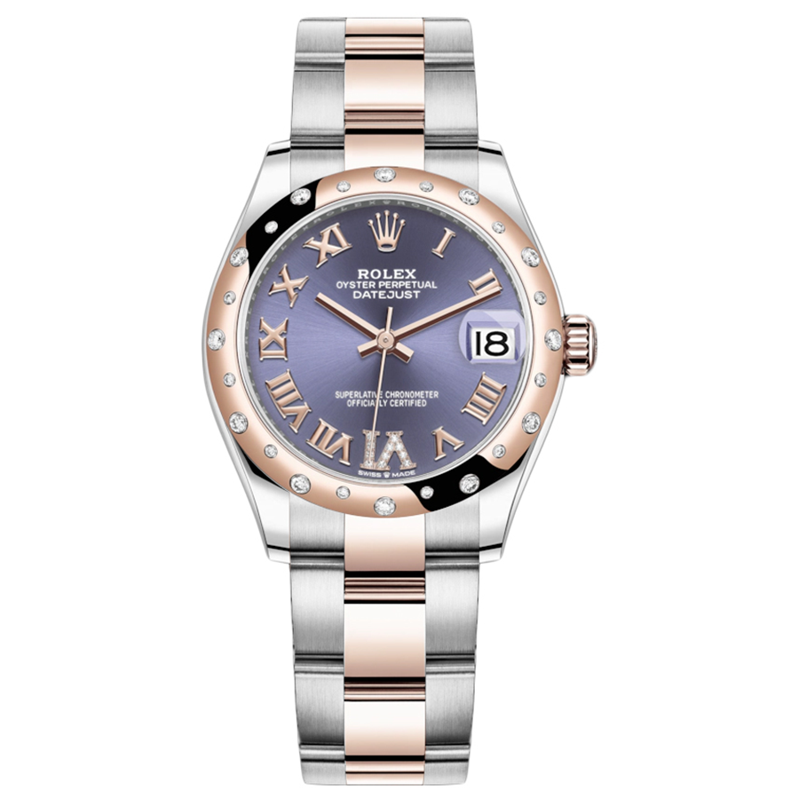 Rolex 1:1 Super Clone Datejust Purple Diamond Roman Numeral Dial Diamond-Set Bezel 31mm 278341RBR