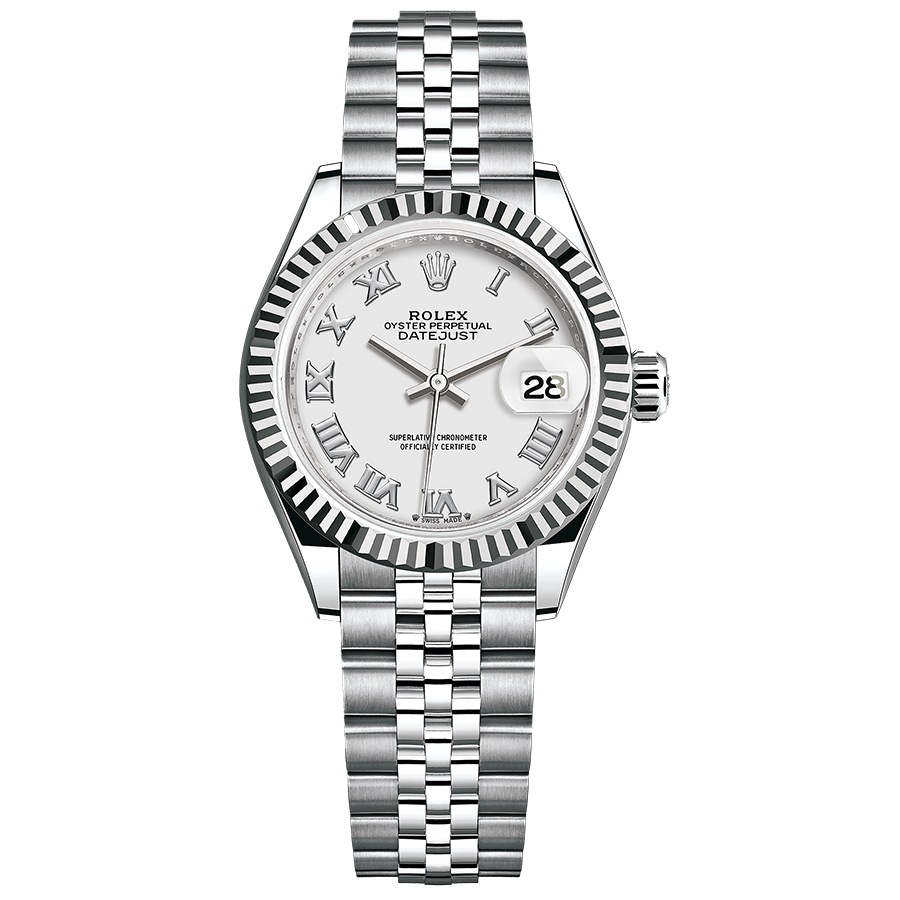 Rolex 1:1 Super Clone Lady-Datejust White Roman Numeral Dial Fluted Bezel 28mm 279174