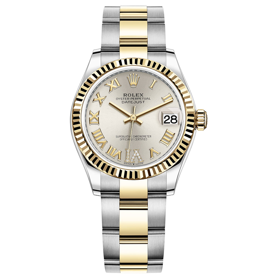 Rolex 1:1 Super Clone Datejust Silver Diamond Roman Numeral Dial Fluted Bezel 31mm 278273