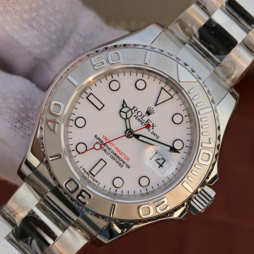 Rolex 1:1 Super Clone Yacht Master 1 Pure Silver ( Black & White Dial ) Stainless Steel 40mm