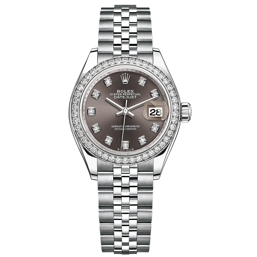 Rolex 1:1 Super Clone Lady-Datejust Dark Grey Diamond Dial Diamond Bezel 28mm 279384RBR