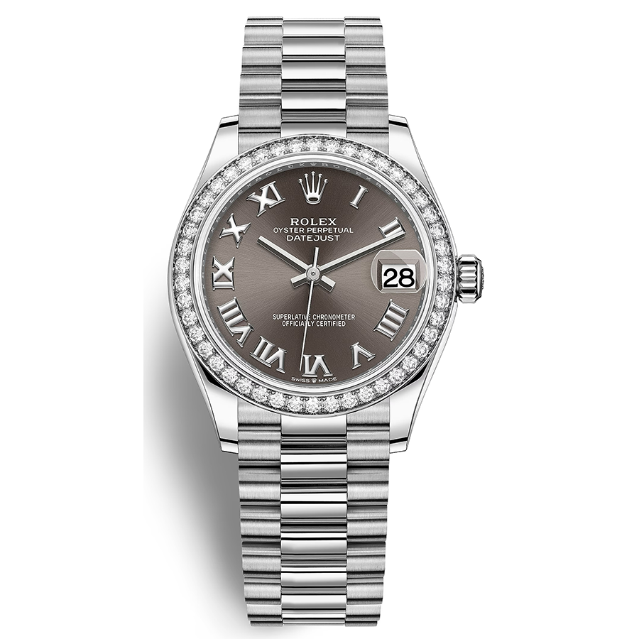 Rolex 1:1 Super Clone Datejust Dark Grey Roman Numeral Dial Diamond Bezel 31mm 278289RBR