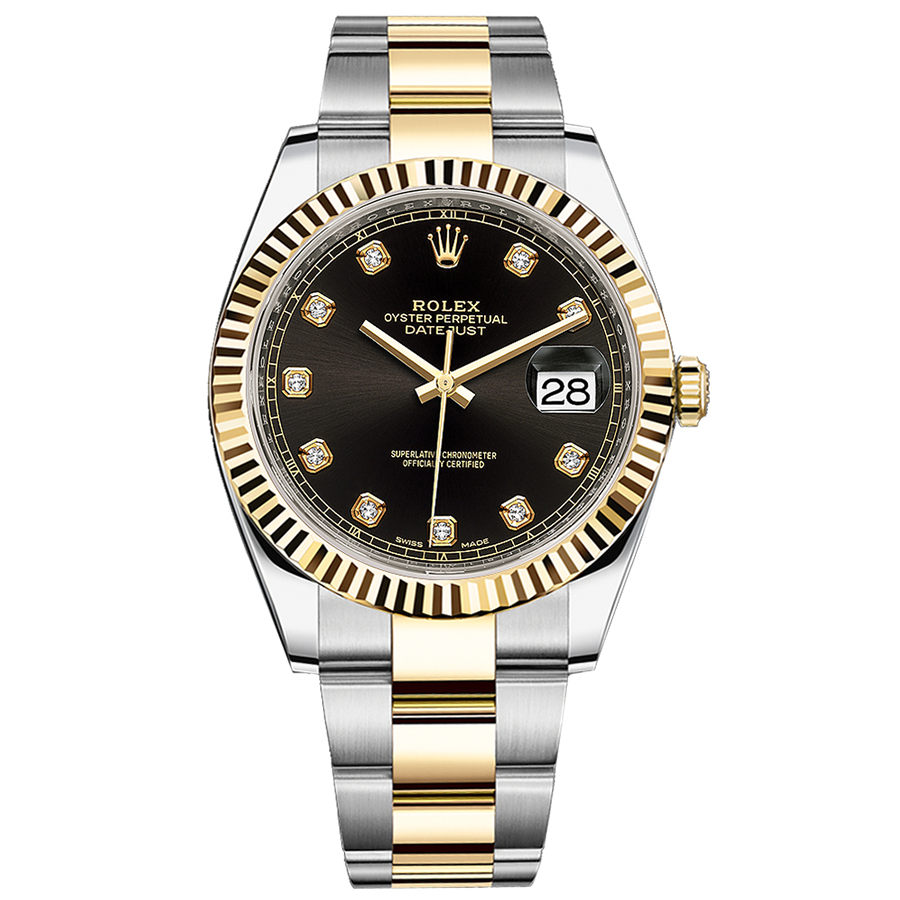 Rolex 1:1 Super Clone Datejust 41mm Black Diamond Dial Fluted Bezel 126333