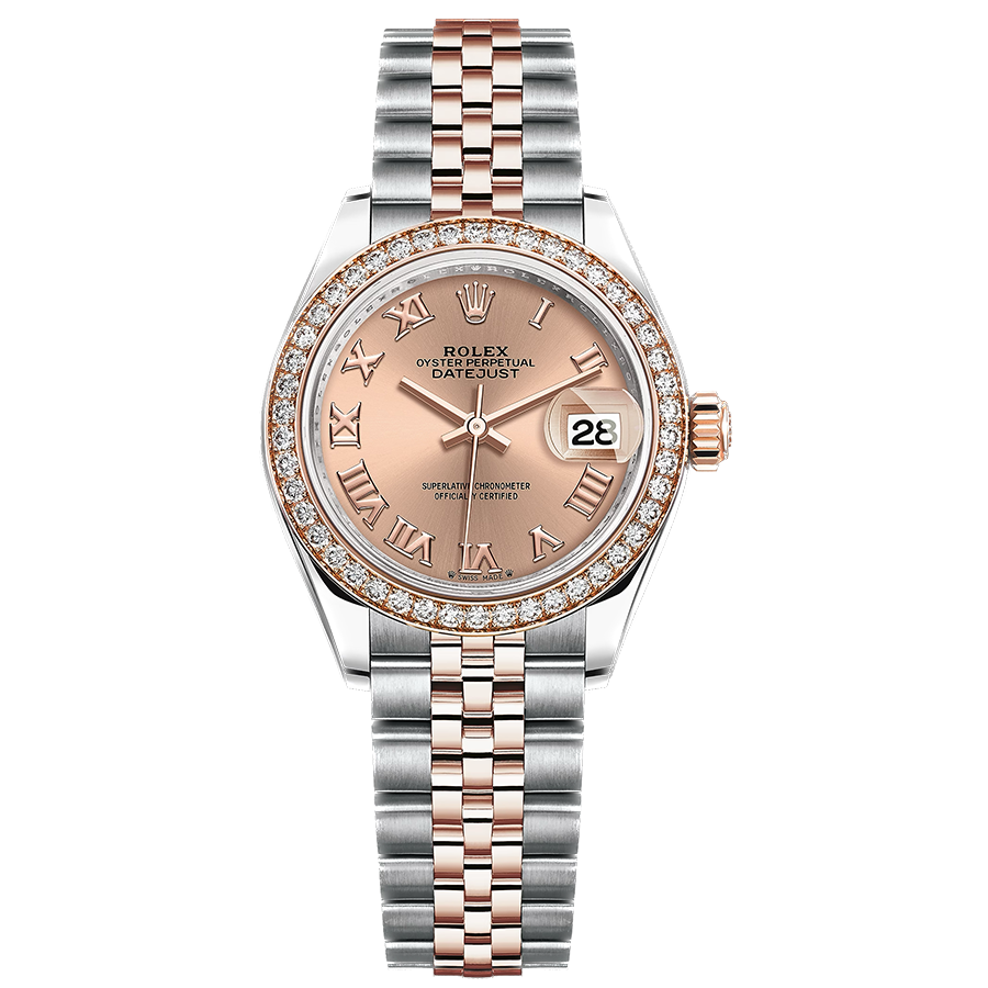 Rolex 1:1 Super Clone Lady-Datejust Rose Roman Numeral Dial Diamond Bezel 28mm 279381RBR