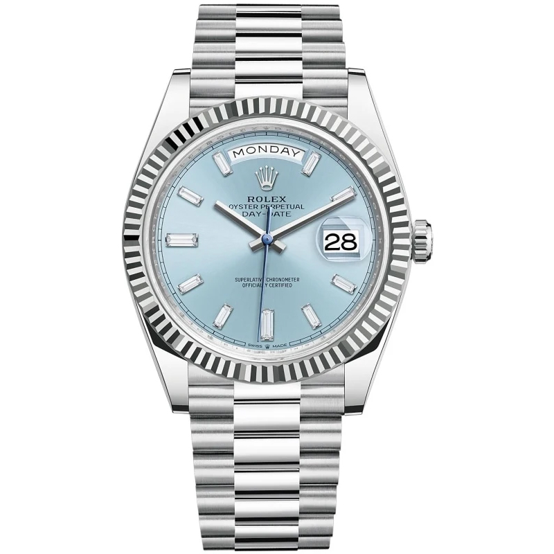 Rolex 1:1 Super Clone Oyster Perpetual Day-Date President 40mm in Platinum with Ice-Blue Dial Men's Watch 228236-0012 New