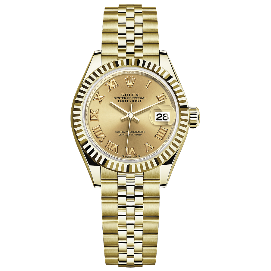 Rolex 1:1 Super Clone Lady-Datejust Champagne Roman Numeral Dial Fluted Bezel 28mm 279178
