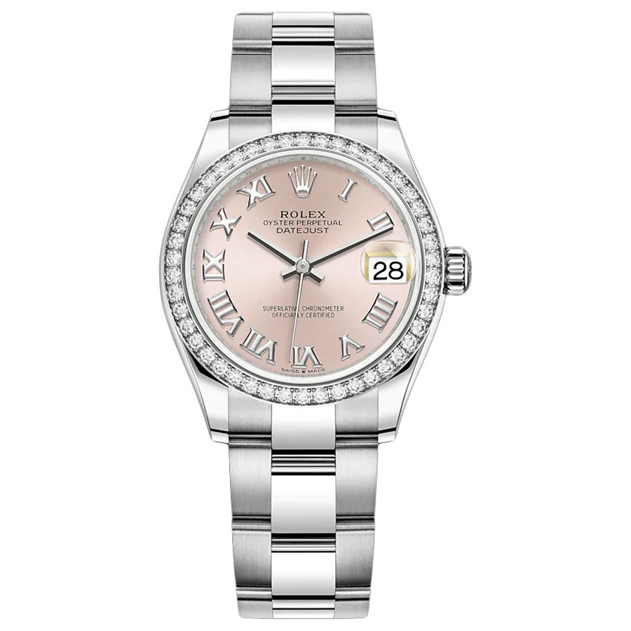 Rolex 1:1 Super Clone Datejust Pink Roman Numeral Dial Diamond Bezel 31mm 278384RBR