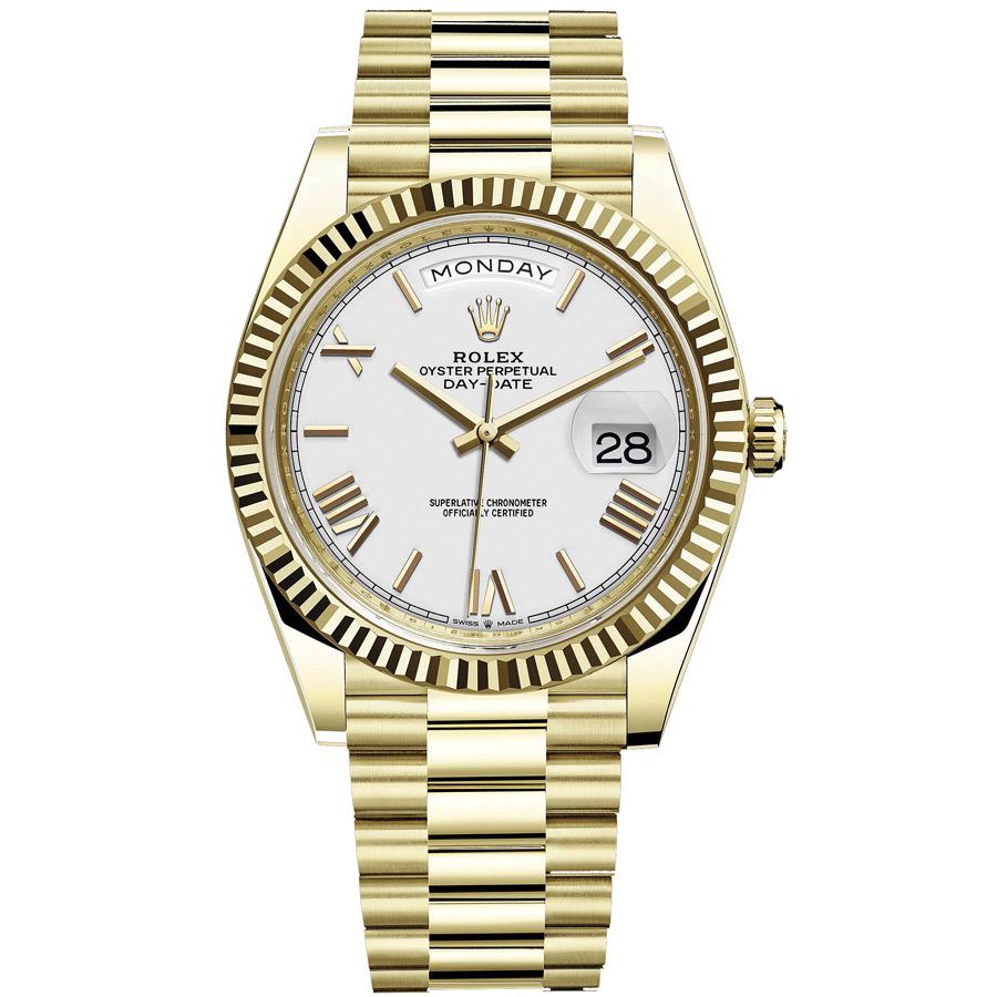 Rolex 1:1 Super Clone Day-Date 40 228238 Fluted Bezel White Dial