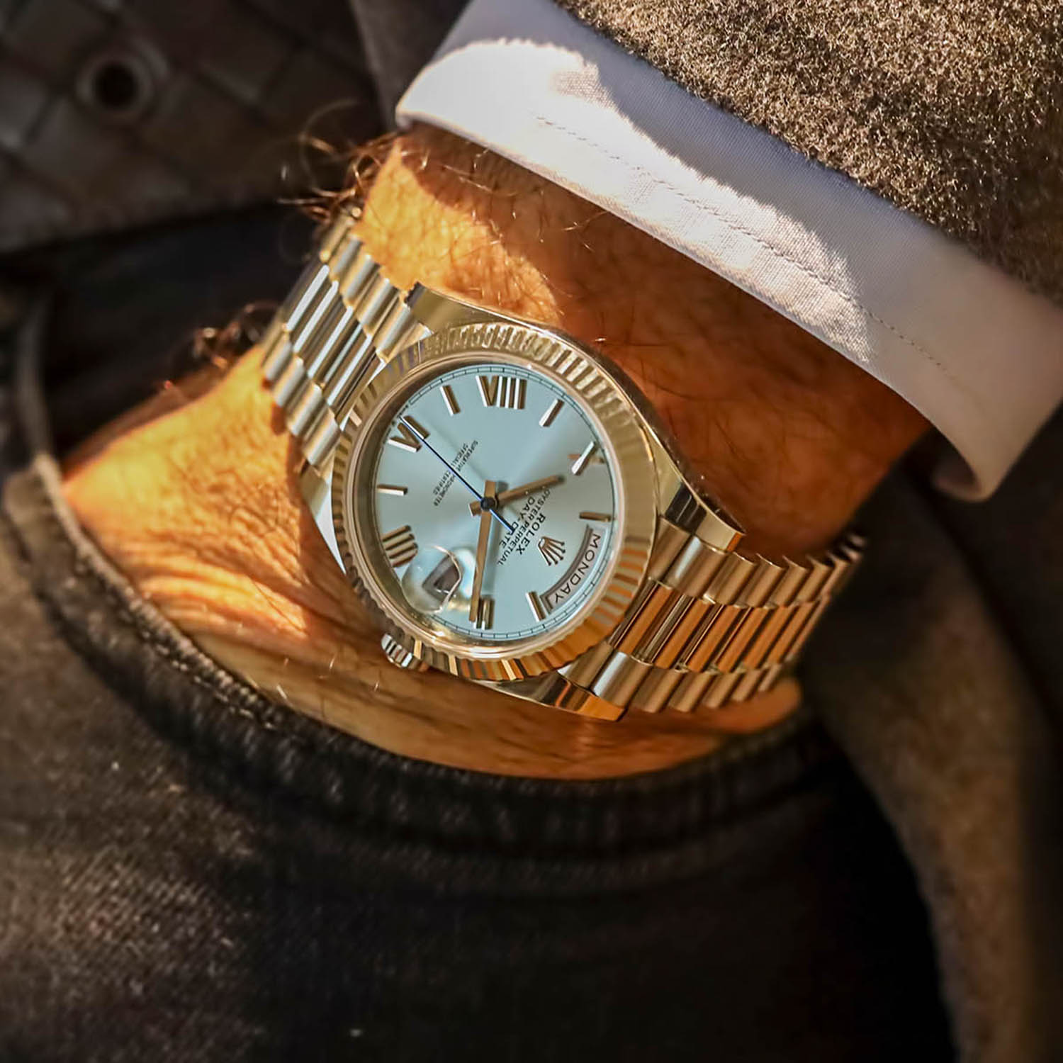 Rolex 1:1 Super Clone Oyster Perpetual Day-Date President 40mm in Platinum with Ice-Blue Dial Men's Watch 228236-0012 New