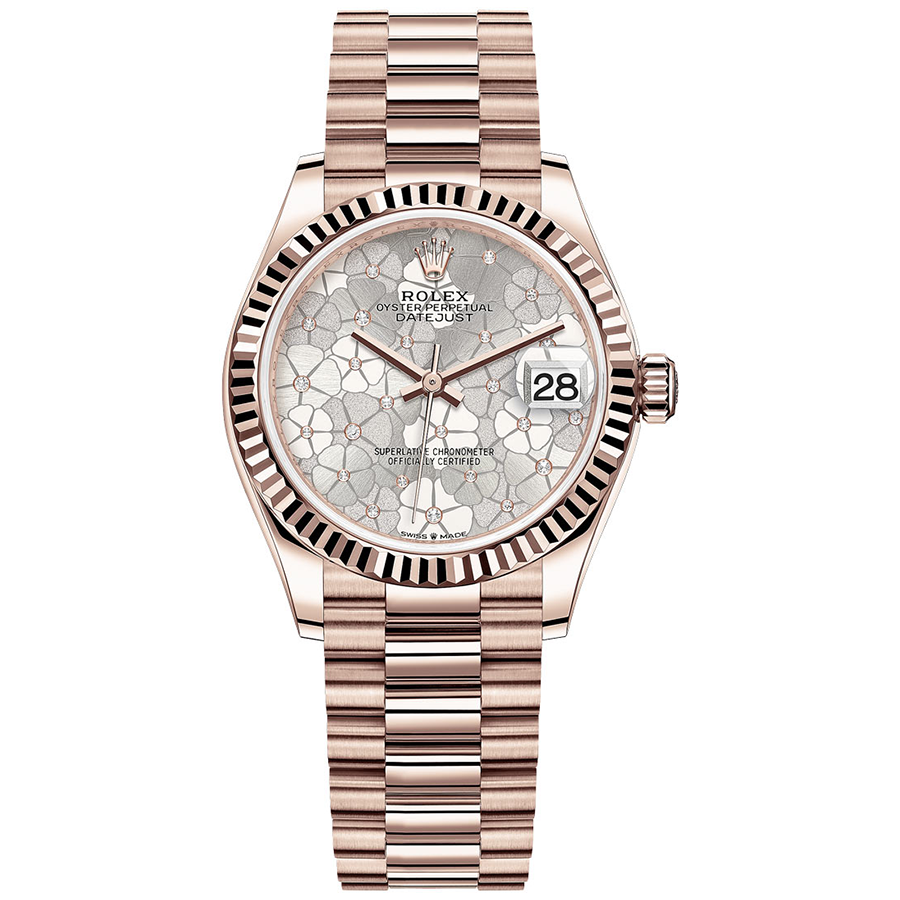 Rolex 1:1 Super Clone Datejust Silver Floral Motif Dial Fluted Bezel 31mm 278275